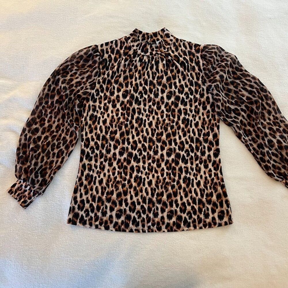 Perseption Concept Women's Leopard Print Blouse Old Hollywood Mobwife Glamour, S